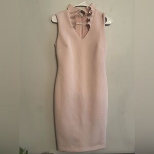Calvin Klein Size 4 Pink Scuba Sheath Dress Ruffle Collar